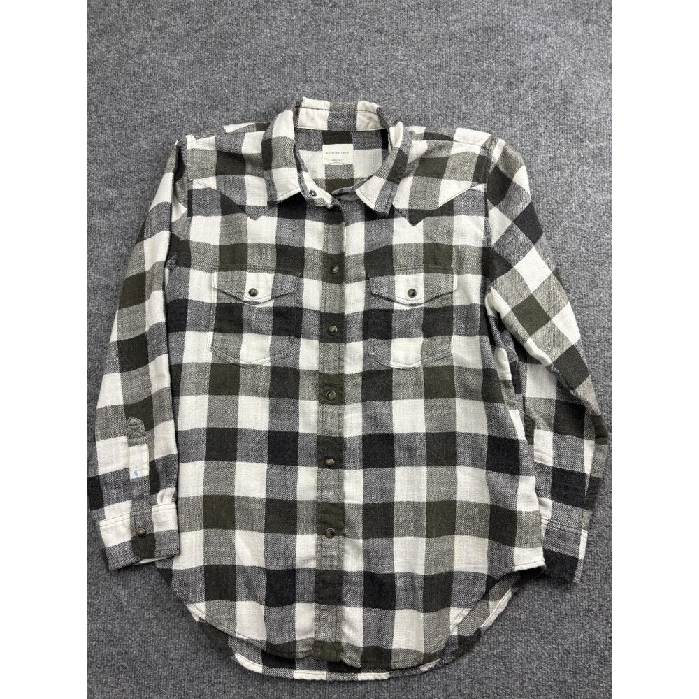 American Eagle Shirt Mens Medium Black White Plaid Oversized Fit Snap Front